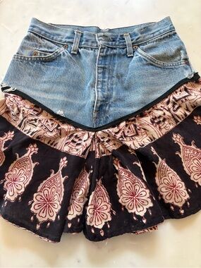 Levi's Denim Patchwork Blue and Black Boho Mini Skirt